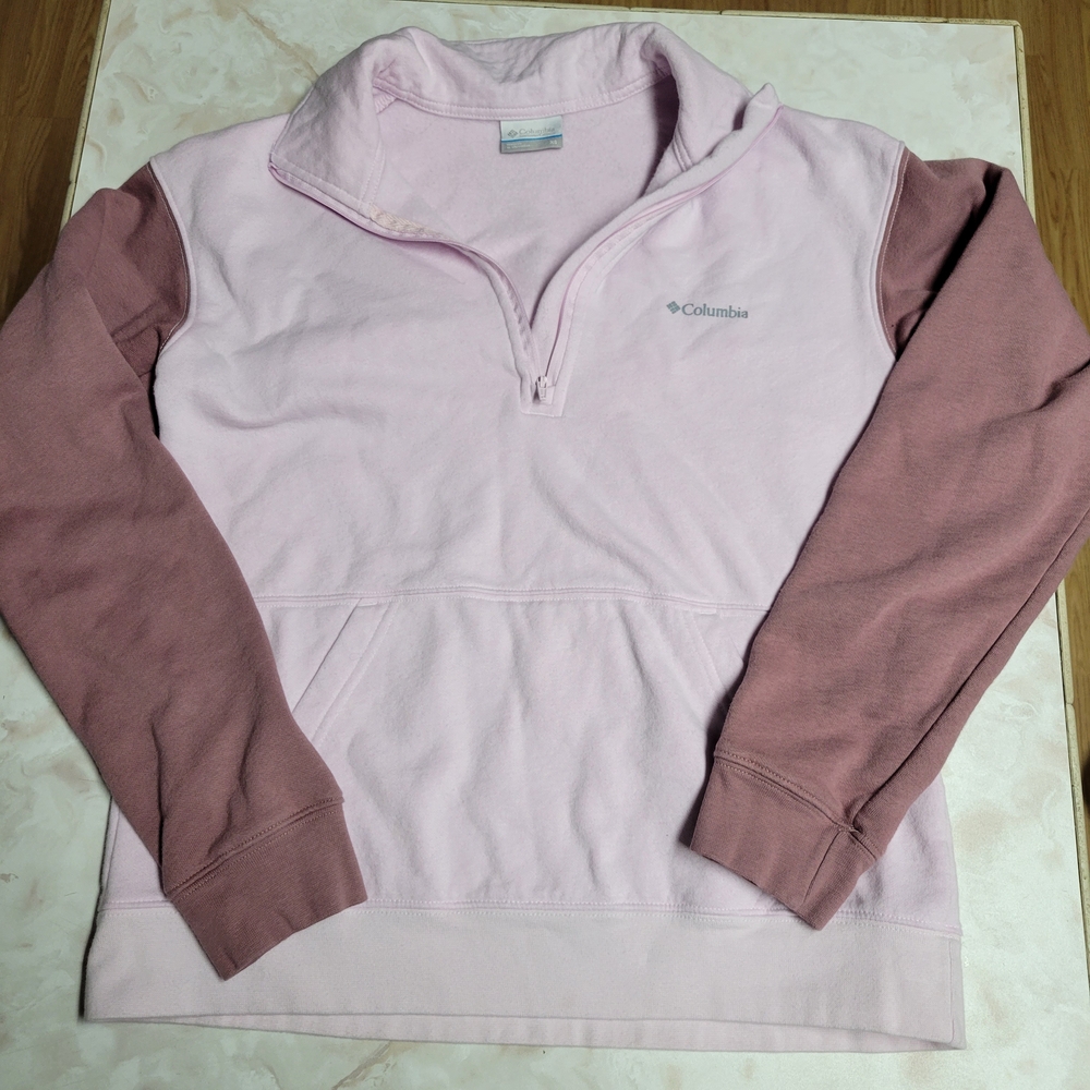 Columbia XS Pink Quarter Zip Fleece Pullover Colorblock Sweatshirt Cozy